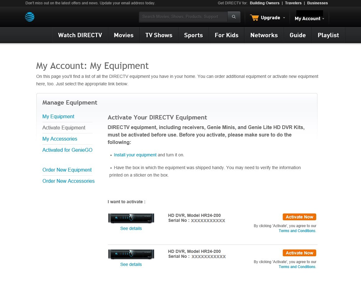 Step 2 Navigate to the My Equipment area of your account