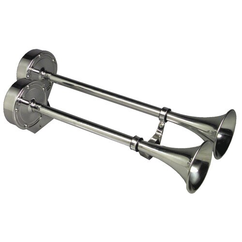 Ongaro Deluxe Stainless Steel Dual Trumpet Horn 12V 10028