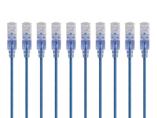 Tech Choice 10-Pack Slim Cat6A Ethernet Patch 5 Blue Cable 15158