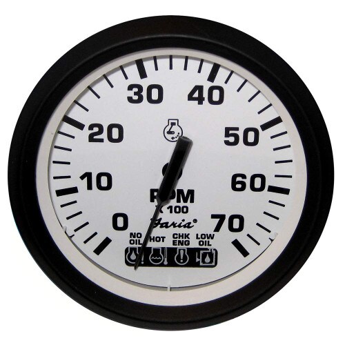 Faria Euro White Tachometer wSystemcheck Indicator 7000 RPM 4In 32950