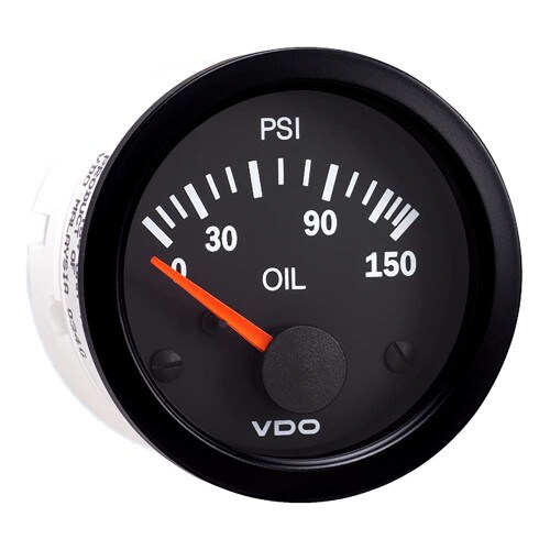 VDO Vision Black 150 PSI Oil Pressure Gauge Use w VDO Sender 12V 350-108