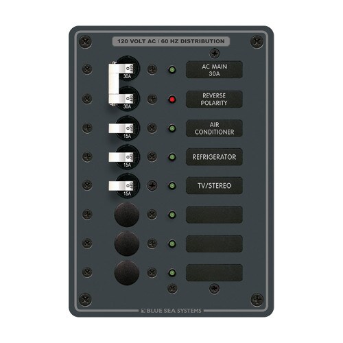Blue Sea AC Main Plus 6 Position Vertical Circuit Breaker Panel 8027