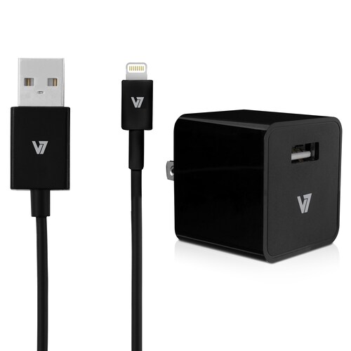 V7 12W USB Wall Charger with Lightning Cable AC30024ACLT-BLK-2N