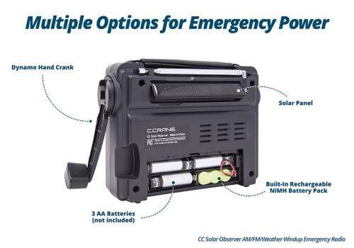 CCrane Observer Windup Solar Emergency Radio AMFM LED Flashlight COBS
