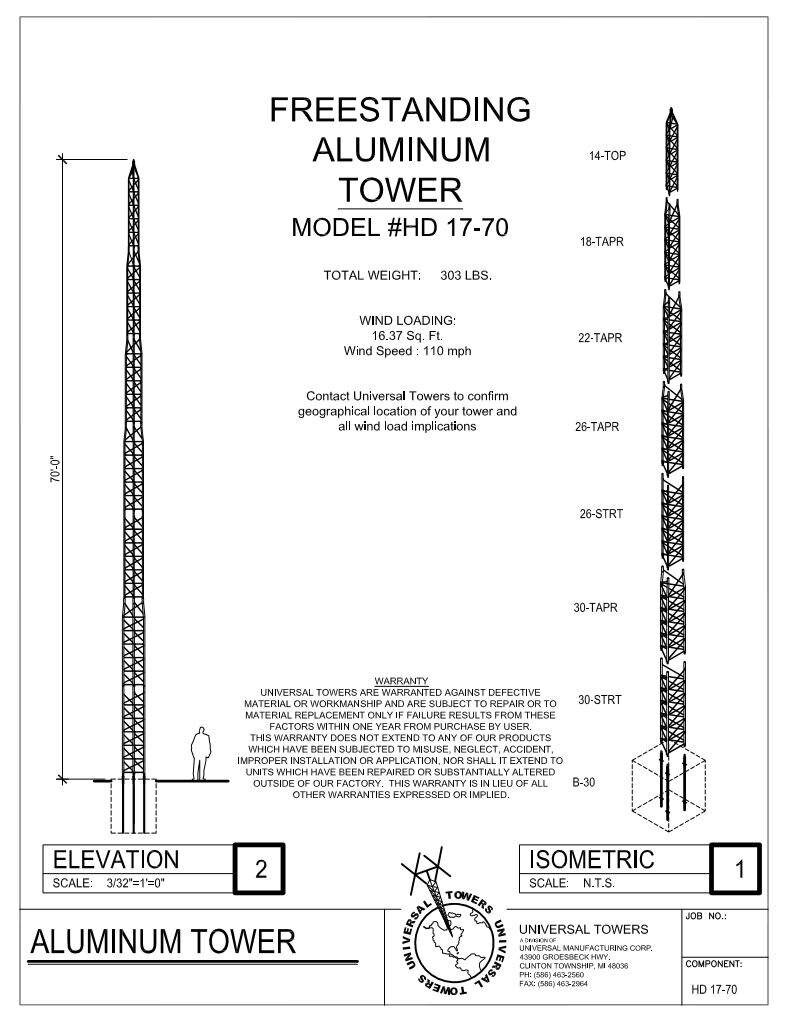 Universal Towers 70ft Free Standing Tower (HD1770) Solid Signal