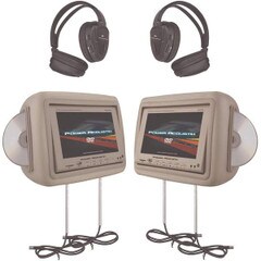 Power Acoustik 88inch Universal Headrest Monitors DVD Player Beige HDVD-9BG