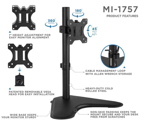 Mount-It Freestanding Adjustable LCD Screen Monitor Stand MI-1757