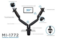 Mount-It Dual Monitor Adjustable Gas Spring Desk Mount MI-1772B