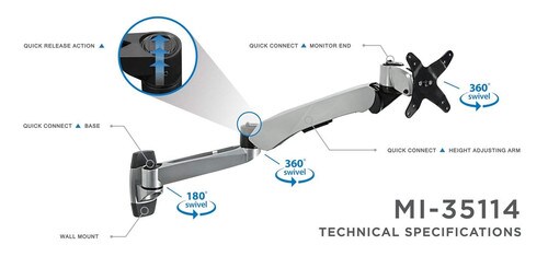 Mount-It Fully Adjustable Monitor Wall Mount with Spring Arm MI-35114