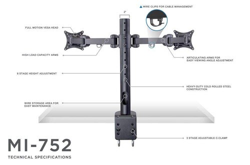 Mount-It Adjustable Dual Monitor Desk Mount MI-752