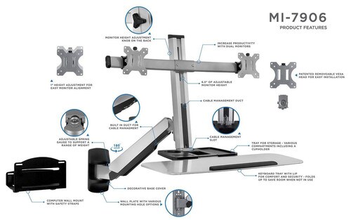 Mount-It Wall Mount Dual Monitor Workstation MI-7906