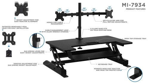 Mount-It Sit Stand Desk Converter with Dual Monitor Mount MI-7934