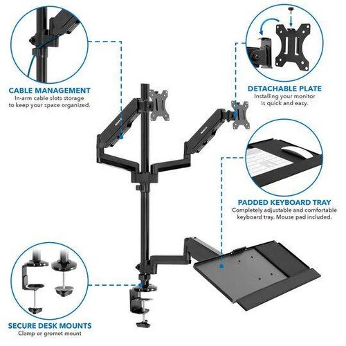 Mount-It Dual Monitor Sit-Stand Desk Mount with Keyboard Tray MI-7996