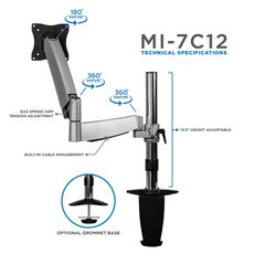 Mount-It Single Monitor Desk Mount Up To 27in Screens MI-7C12