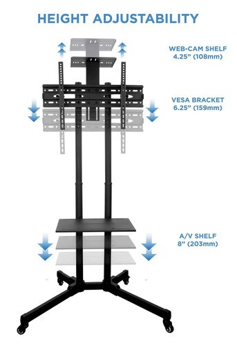 Mount-It Adjustable Mobile TV Cart and Shelf for 37-70in TVs MI-876
