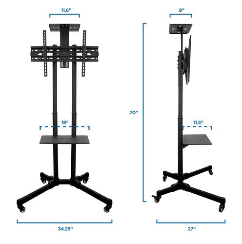Mount-It Adjustable Mobile TV Cart and Shelf for 37-70in TVs MI-876