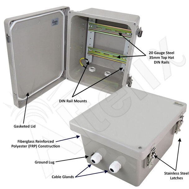 Altelix 10x8x6 Industrial DIN Rail Enclosure Fiberglass NEMA 4X IP66