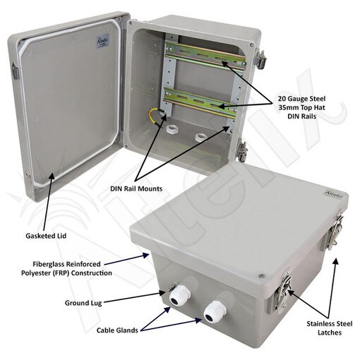 Altelix 10x8x6 Industrial DIN Rail Enclosure Fiberglass NEMA 4X IP66