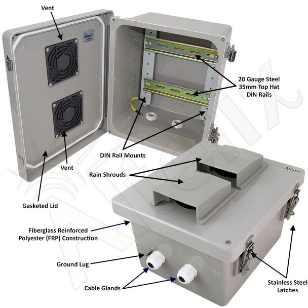 Altelix 10x8x6 Vented Industrial DIN Rail Fiberglass Enclosure