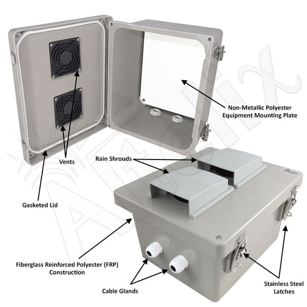 Altelix 10x8x6 Fiberglass Vented Indoor Outdoor RF Transparent WiFi Access Point Enclosure with Non-Metallic Equipment Mounting Plate