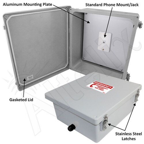Altelix 14x12x6 Fiberglass Outdoor Weatherproof NEMA 4X Phone Call Box with Emergency Phone Label