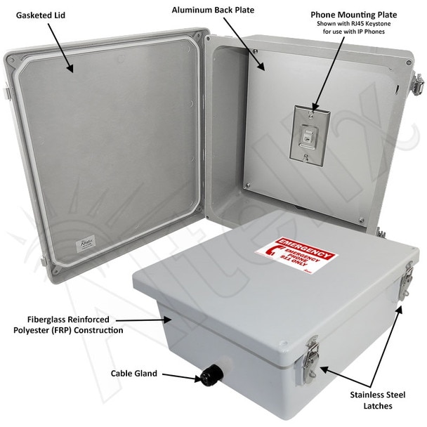 Altelix 14x12x6 NEMA 4X Outdoor Weatherproof IP Phone Call Box with Emergency Phone Label