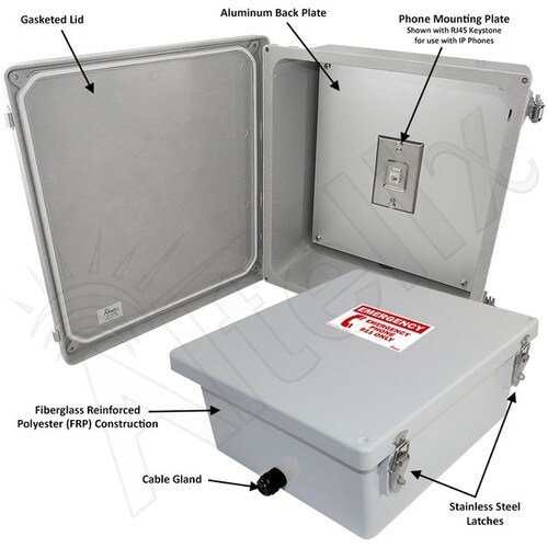 Altelix 14x12x6 NEMA 4X Outdoor Weatherproof IP Phone Call Box with Emergency Phone Label