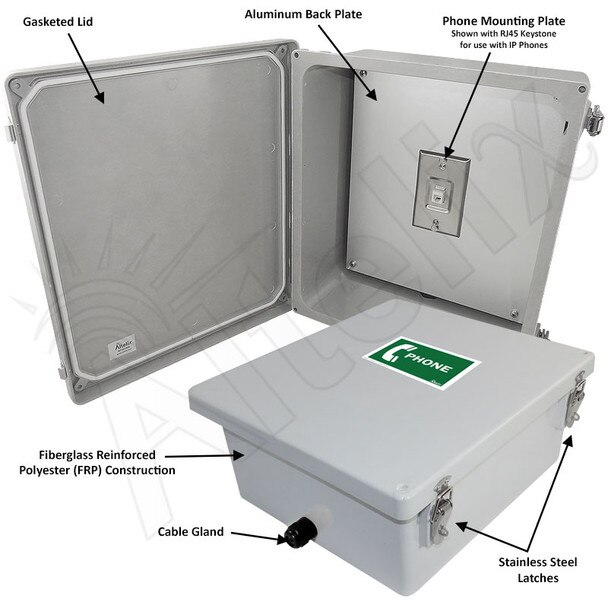 Altelix 14x12x6 NEMA 4X Outdoor Weatherproof IP Phone Call Box with Service Phone Label