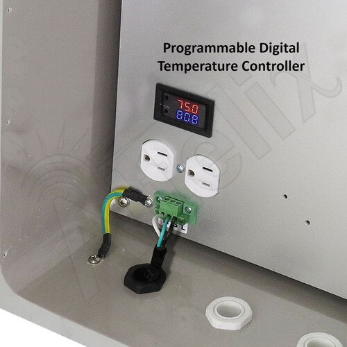 Altelix 14x12x6 Fiberglass Weatherproof Vented NEMA Enclosure with 120 VAC Outlets Power Cord Cooling Fan with Digital Temperature Controller