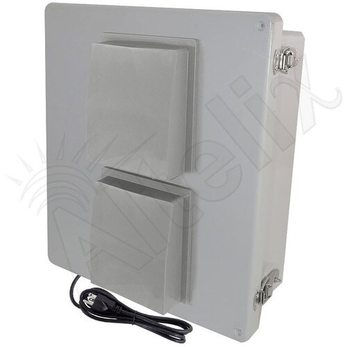 Altelix 14x12x6 Fiberglass Vented Heated Weatherproof NEMA Enclosure with 120 VAC Outlets Power Cord 200W Heater 85F Turn-On Cooling Fan