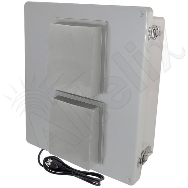 Altelix 14x12x6 Fiberglass Vented Heated Weatherproof NEMA Enclosure with Cooling Fan 200W Heater 120 VAC Outlets Power Cord