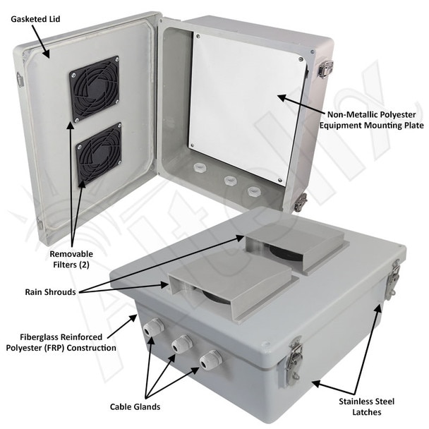 Altelix 14x12x6 Vented Fiberglass Outdoor RF Transparent Wireless NEMA Enclosure with Non-Metallic Equipment Mounting Plate