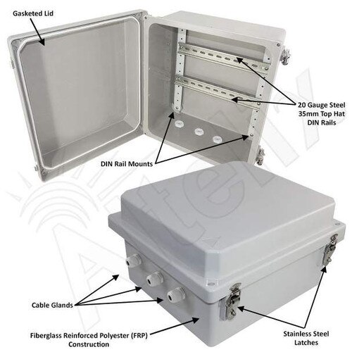 Altelix 14x12x8 Industrial DIN Rail Enclosure Fiberglass NEMA 4X IP66