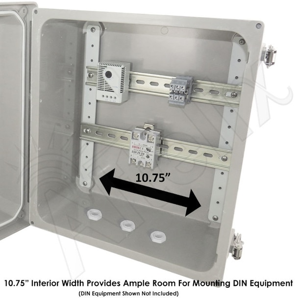 Altelix 14x12x8 Industrial DIN Rail Enclosure Fiberglass NEMA 4X IP66