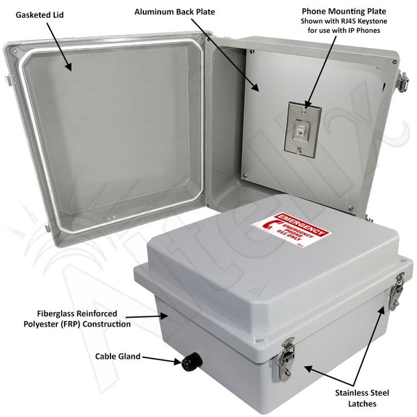 Altelix 14x12x8 NEMA 4X Outdoor Weatherproof IP Phone Call Box with Emergency Phone Label