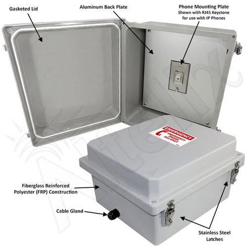Altelix 14x12x8 NEMA 4X Outdoor Weatherproof IP Phone Call Box with Emergency Phone Label