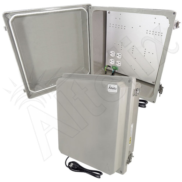 Altelix 14x12x8 Fiberglass Weatherproof NEMA Enclosure with Aluminum Mounting Plate 120V Outlets Power Cord