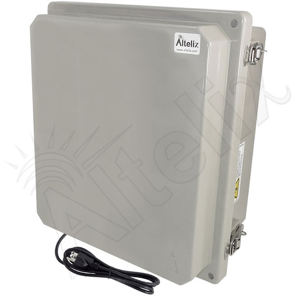 Altelix 14x12x8 Fiberglass Weatherproof WiFi NEMA 4X Enclosure with Non-Metallic Mounting Plate 120 VAC Outlets Power Cord