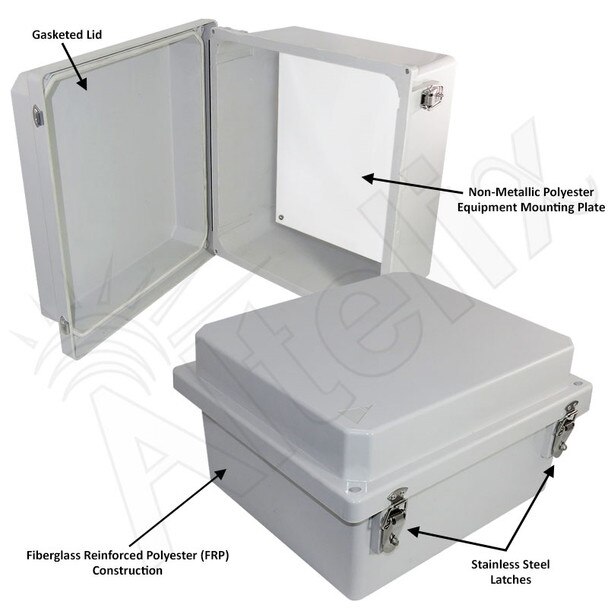 Altelix 14x12x8 NEMA 4X Fiberglass Weatherproof RF Transparent Wireless Enclosure with Non-Metallic Equipment Mounting Plate