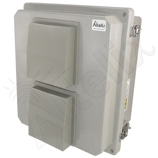 Altelix 14x12x8 Fiberglass Weatherproof Vented NEMA Enclosure with 120 VAC Outlets 85F Turn-On Cooling Fan