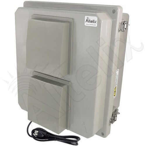 Altelix 14x12x8 Fiberglass Vented Heated Weatherproof NEMA Enclosure with Cooling Fan 200W Heater 120 VAC Outlets Power Cord