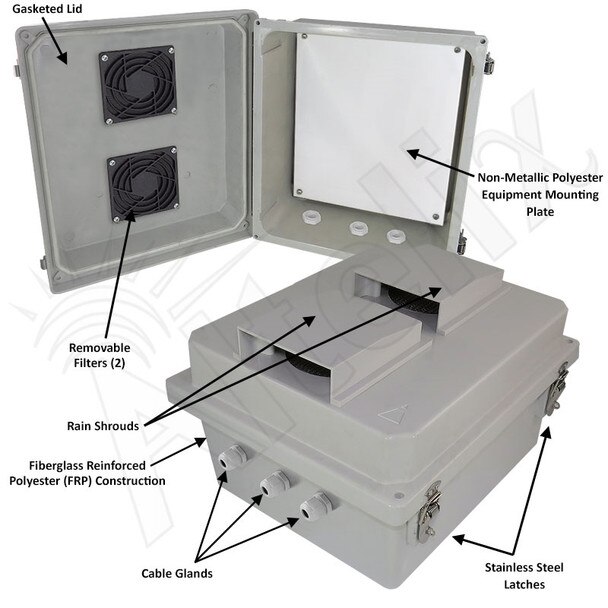 Altelix 14x12x8 Vented Fiberglass Outdoor RF Transparent Wireless NEMA Enclosure with Non-Metallic Equipment Mounting Plate