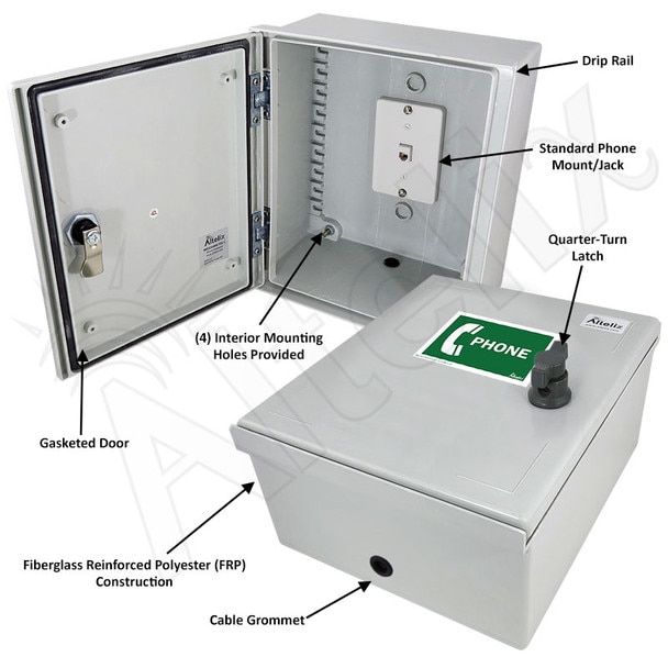 Altelix 12x10x6 Fiberglass Outdoor Weatherproof NEMA 3X Phone Call Box with Service Phone Label