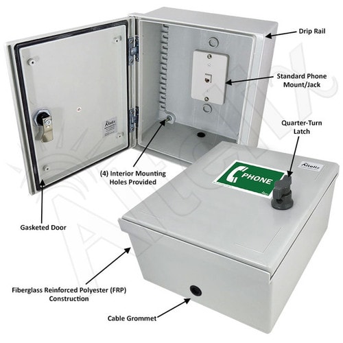 Altelix 12x10x6 Fiberglass Outdoor Weatherproof NEMA 3X Phone Call Box with Service Phone Label