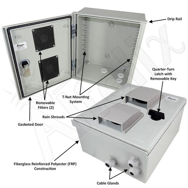Altelix 12x10x6 Vented Fiberglass Weatherproof NEMA Enclosure