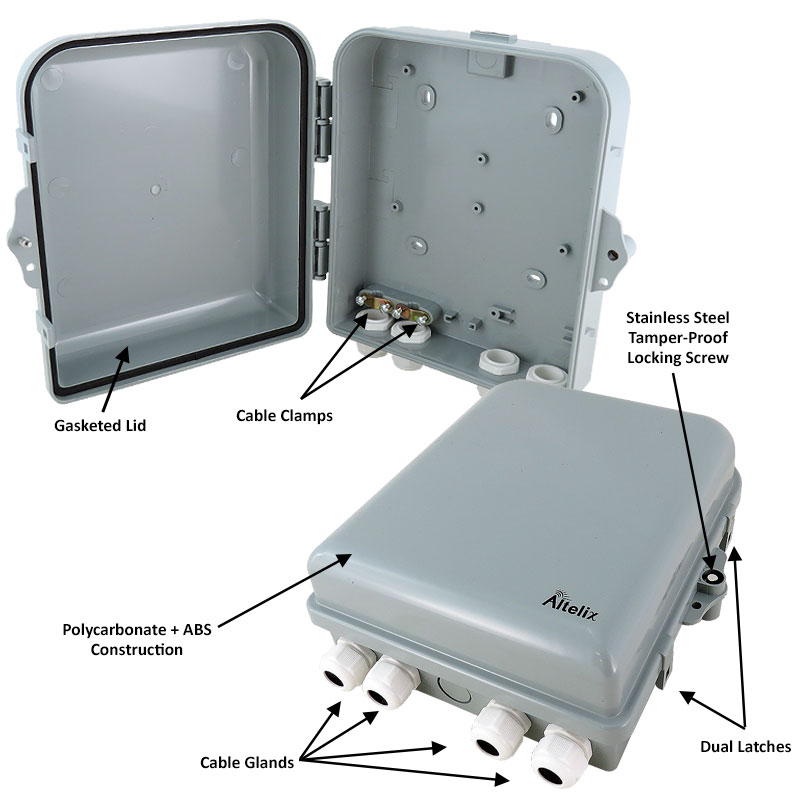 Altelix 10x9x4 IP66 NEMA 4X PCABS Weatherproof Utility Box with Hinged Door