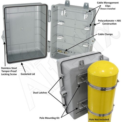 Altelix 12x9x7 Pole Mount IP66 NEMA 4X PCABS Weatherproof Utility Box with Hinged Door