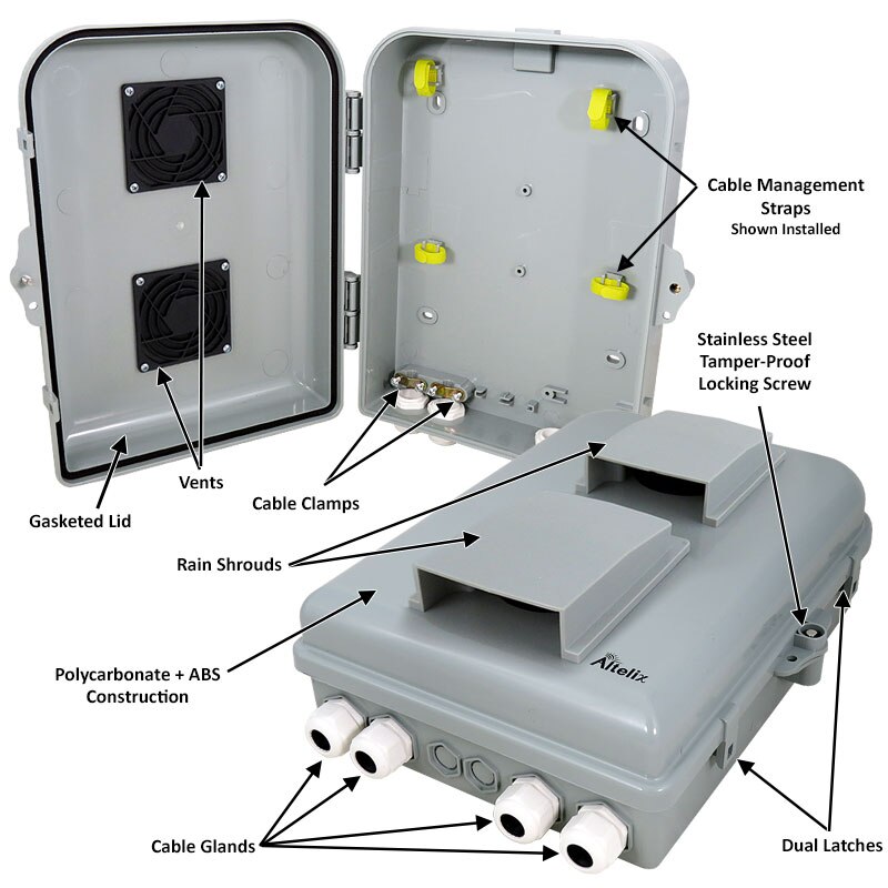Altelix 13x10x4 PCABS Vented Weatherproof Utility Box NEMA Enclosure with Hinged Door