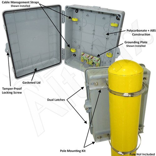 Altelix 14x11x5 PC ABS Weatherproof Utility Box NEMA Enclosure with Pole Mount Kit