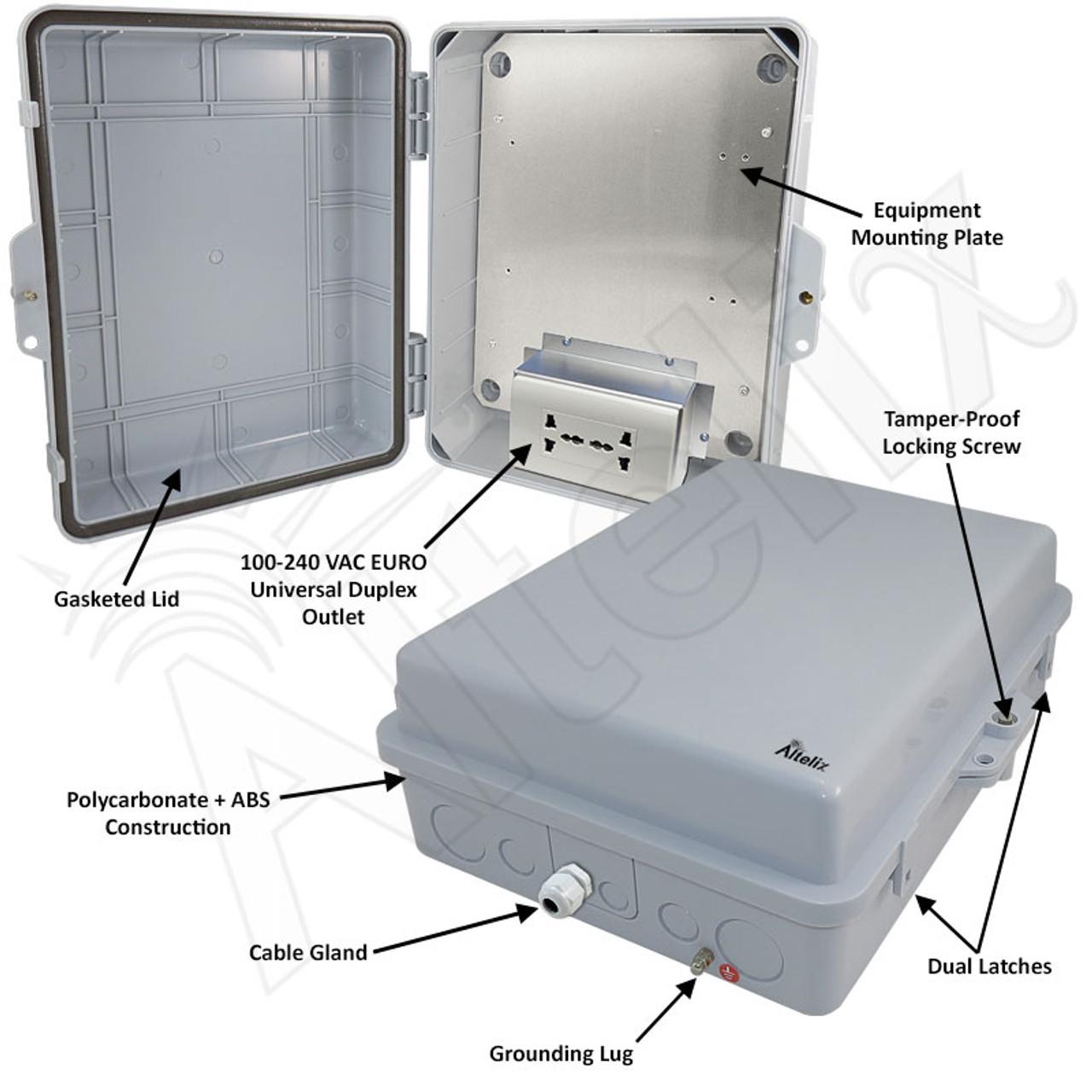 Altelix 14x11x5 Polycarbonate ABS Weatherproof NEMA Enclosure with 100-240 VAC Universal Power Outlet